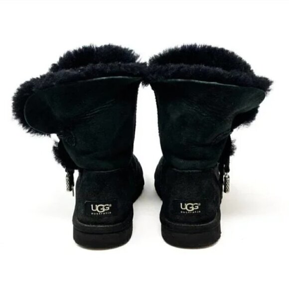 UGG Australia Azalea Black Sheepskin Shearling & UGG Charms Boots - Size 7 - Picture 6 of 10